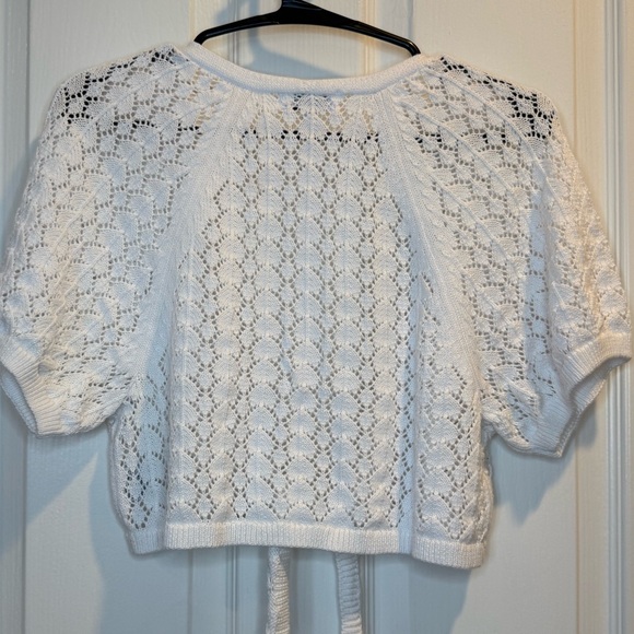 525 America White Pointelle Knit Tie-front Cardigan Sweater Top Size S - Picture 5 of 5